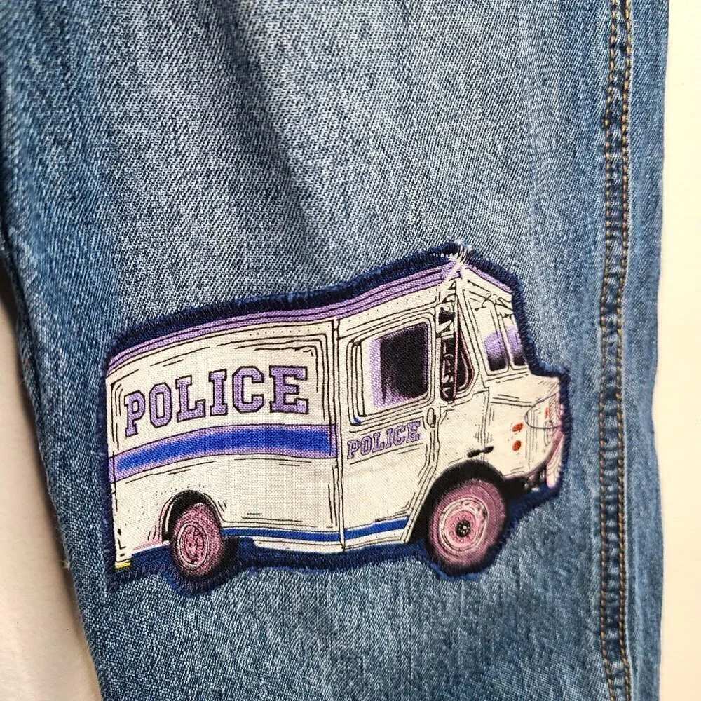 Sew 4 Tots Osh Kosh Police Car Patch Denim Overalls Pants